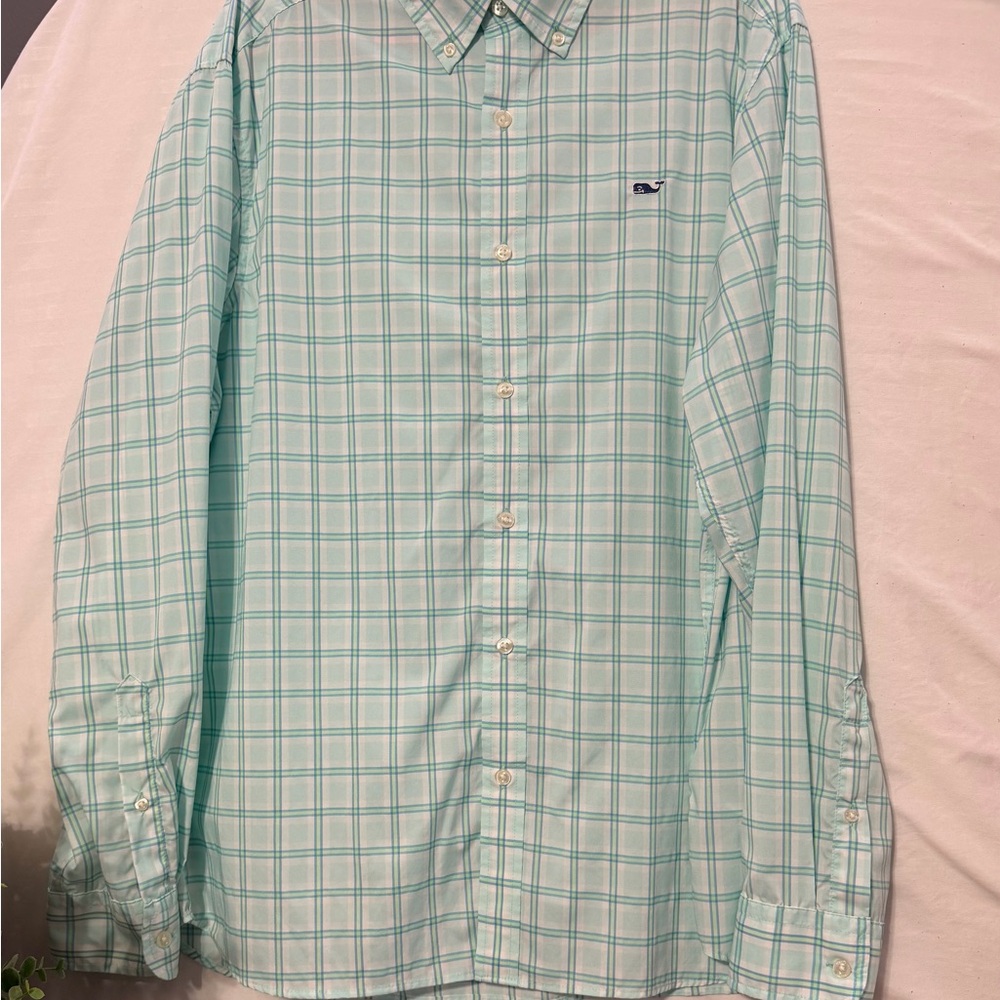 Vineyard Vines Performance Whale Shirt Men’s L Mint Plaid Button Down - Picture 5 of 9